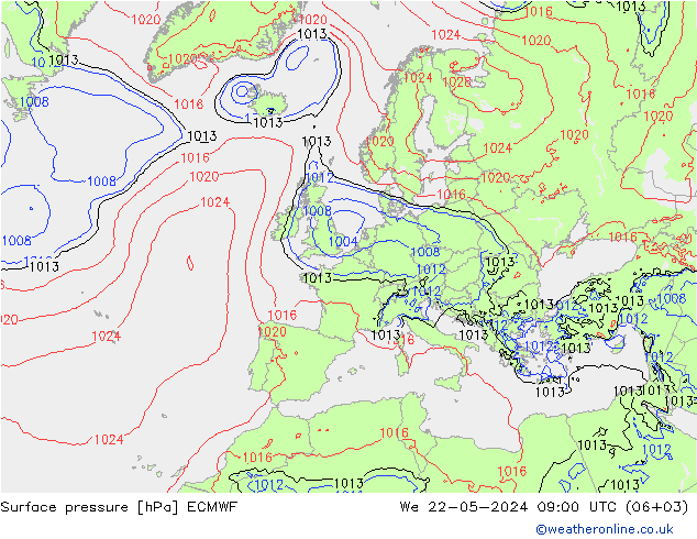 Surface pressure ECMWF We 22.05.2024 09 UTC
