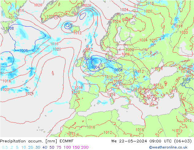 Precipitation accum. ECMWF We 22.05.2024 09 UTC