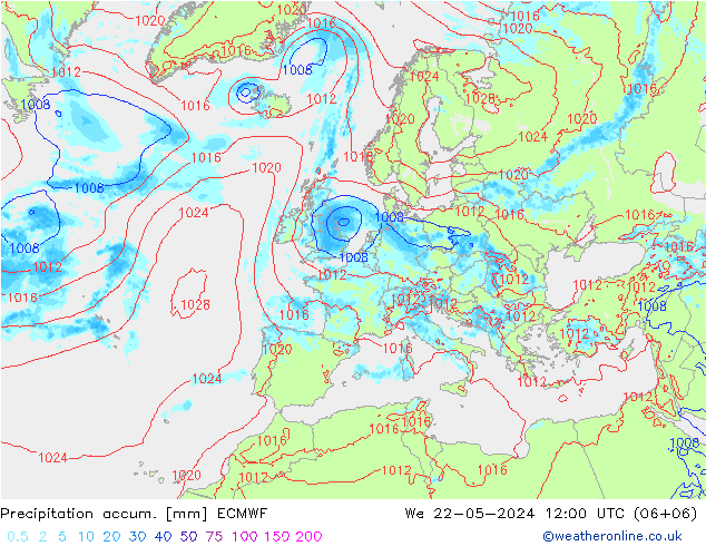 Precipitation accum. ECMWF St 22.05.2024 12 UTC