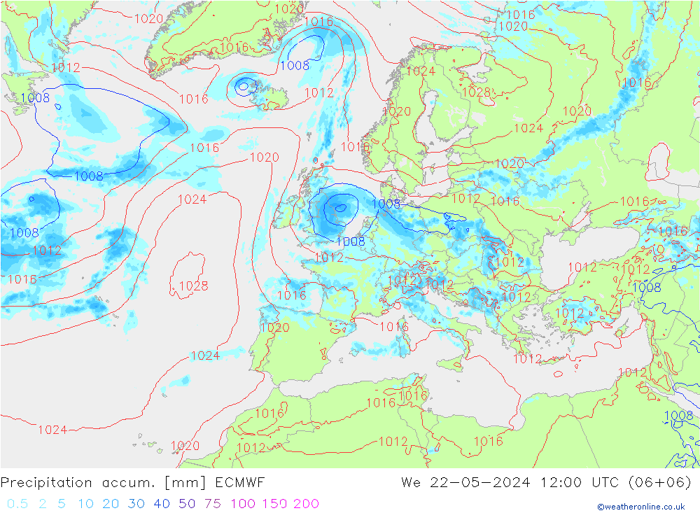 Nied. akkumuliert ECMWF Mi 22.05.2024 12 UTC