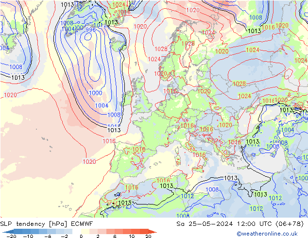 Drucktendenz ECMWF Sa 25.05.2024 12 UTC