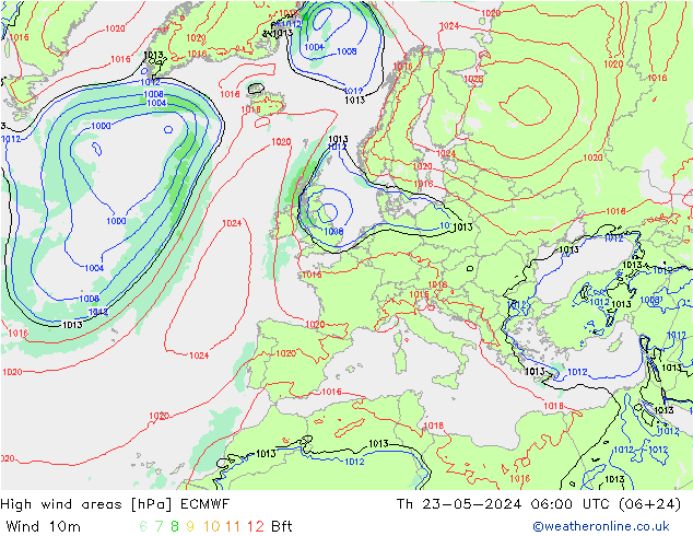 High wind areas ECMWF gio 23.05.2024 06 UTC