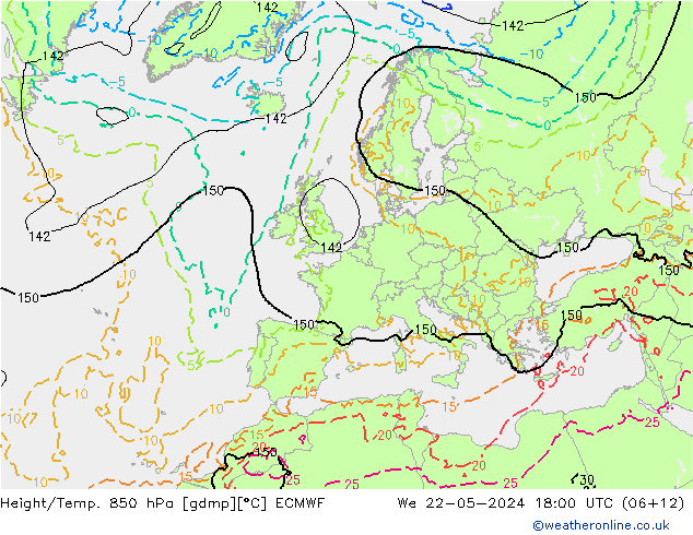 Z500/Rain (+SLP)/Z850 ECMWF Mi 22.05.2024 18 UTC