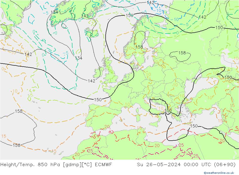 Hoogte/Temp. 850 hPa ECMWF zo 26.05.2024 00 UTC