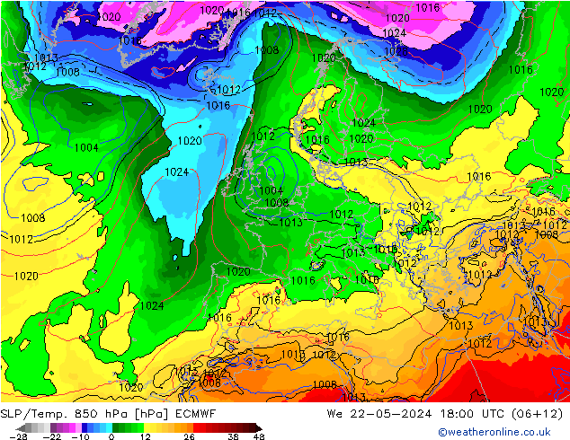 SLP/Temp. 850 hPa ECMWF Mi 22.05.2024 18 UTC