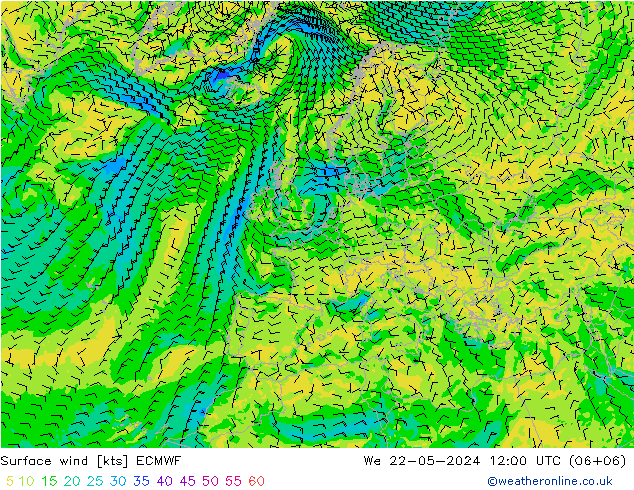 Surface wind ECMWF We 22.05.2024 12 UTC