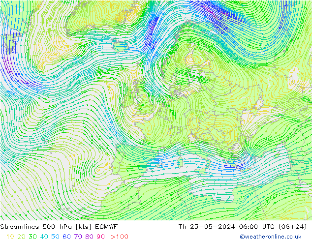 Linha de corrente 500 hPa ECMWF Qui 23.05.2024 06 UTC