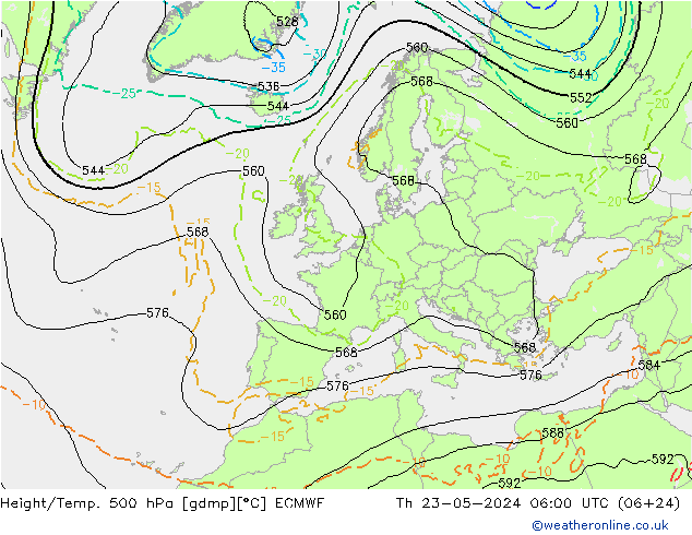 Z500/Rain (+SLP)/Z850 ECMWF  23.05.2024 06 UTC
