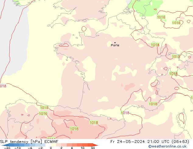 Tendencia de presión ECMWF vie 24.05.2024 21 UTC