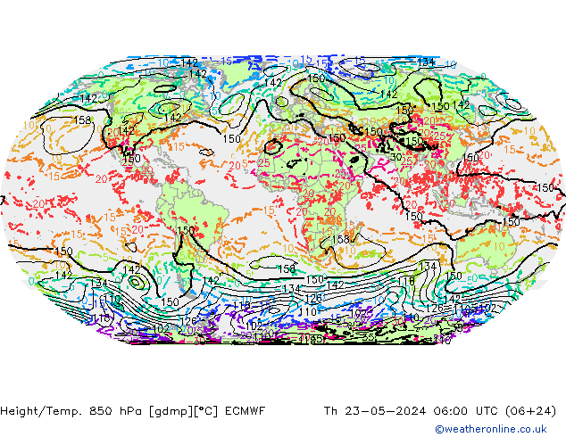 Z500/Rain (+SLP)/Z850 ECMWF Do 23.05.2024 06 UTC