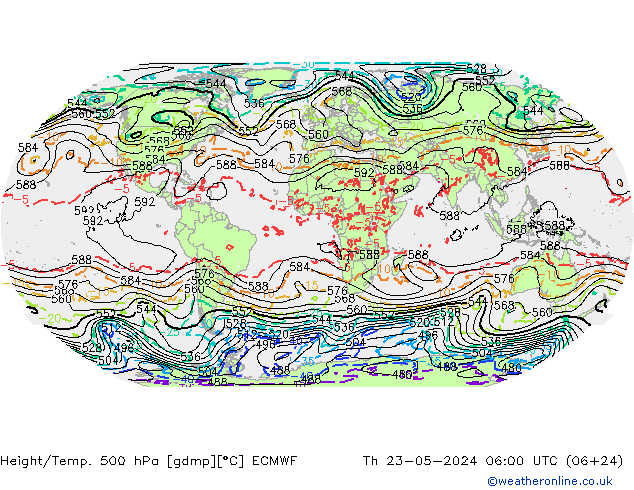 Height/Temp. 500 hPa ECMWF gio 23.05.2024 06 UTC