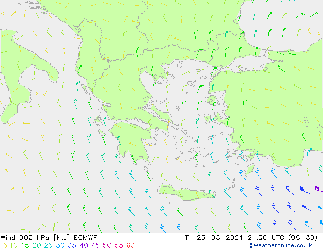 Wind 900 hPa ECMWF Čt 23.05.2024 21 UTC