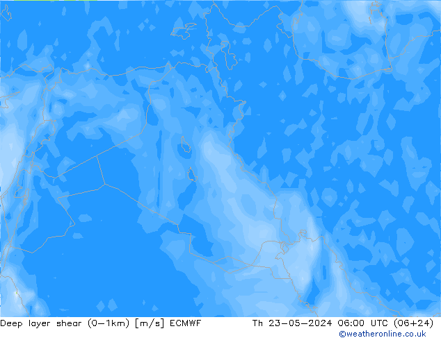 Deep layer shear (0-1km) ECMWF Th 23.05.2024 06 UTC