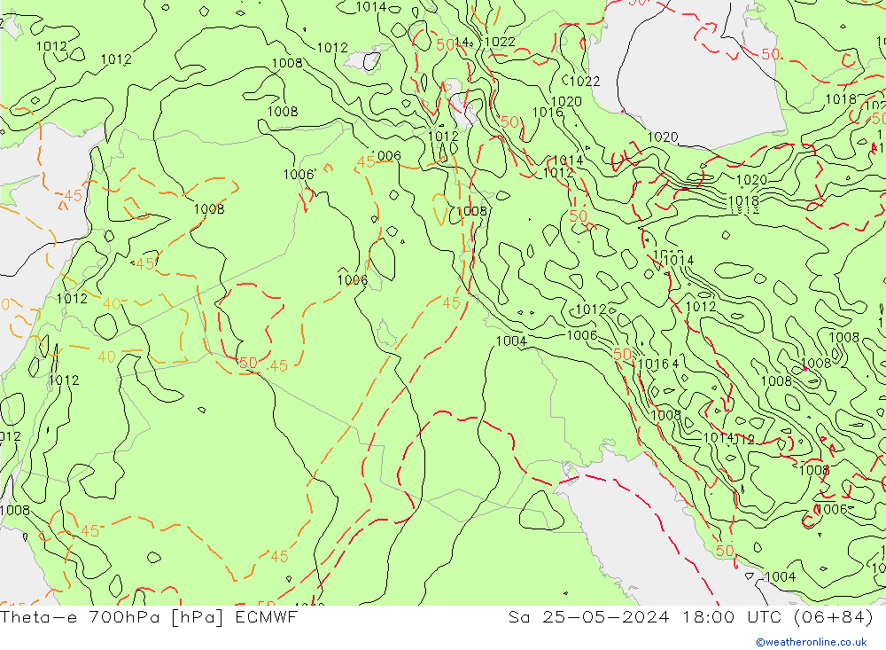 Theta-e 700hPa ECMWF Sáb 25.05.2024 18 UTC