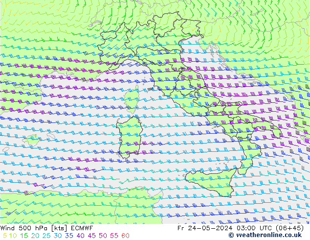 Wind 500 hPa ECMWF Fr 24.05.2024 03 UTC