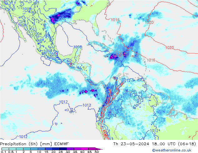 Z500/Rain (+SLP)/Z850 ECMWF czw. 23.05.2024 00 UTC