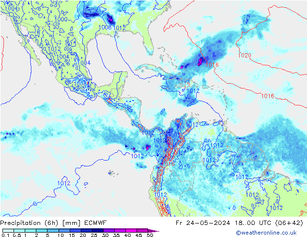 Precipitation (6h) ECMWF Pá 24.05.2024 00 UTC