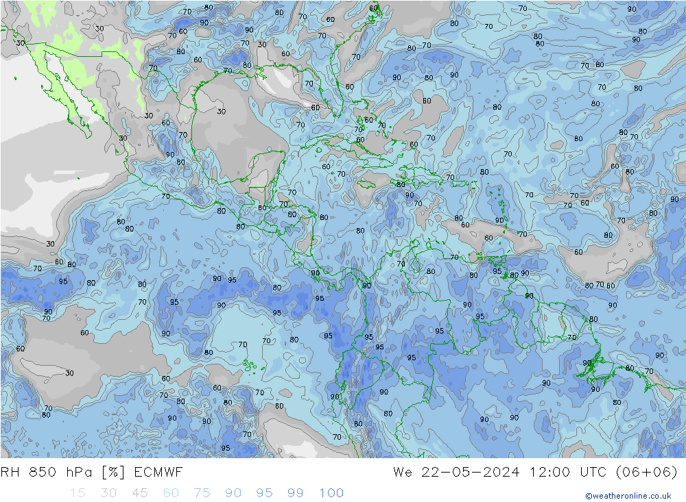 RH 850 гПа ECMWF ср 22.05.2024 12 UTC