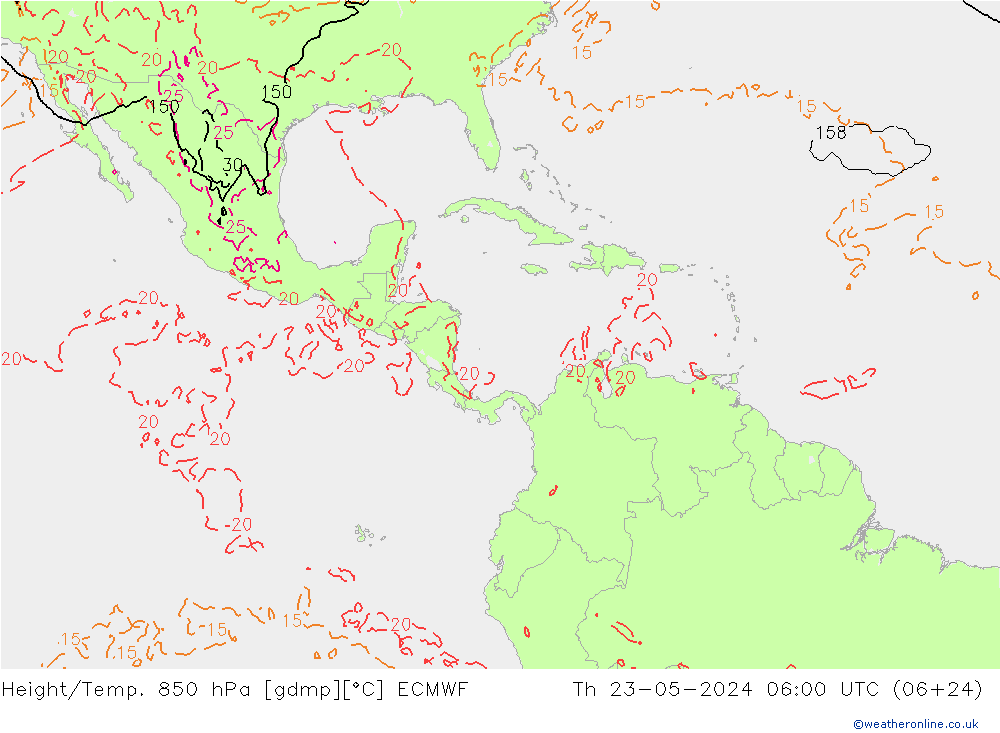 Z500/Rain (+SLP)/Z850 ECMWF jue 23.05.2024 06 UTC