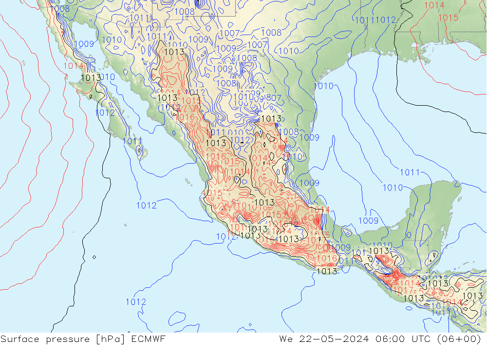 Presión superficial ECMWF mié 22.05.2024 06 UTC