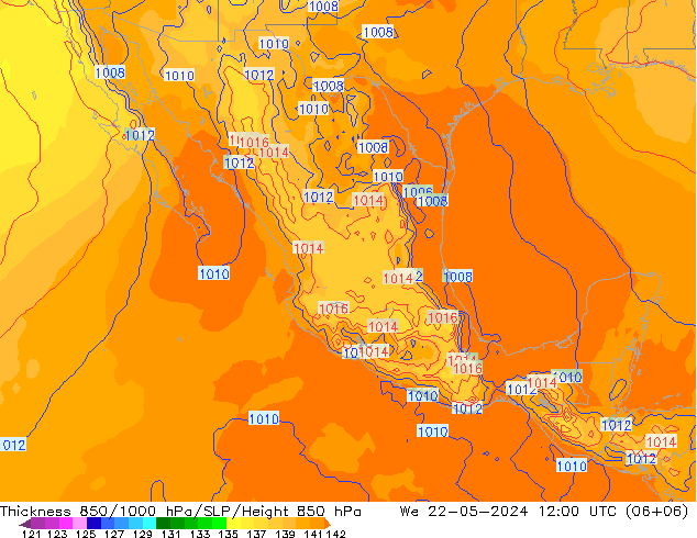 Espesor 850-1000 hPa ECMWF mié 22.05.2024 12 UTC