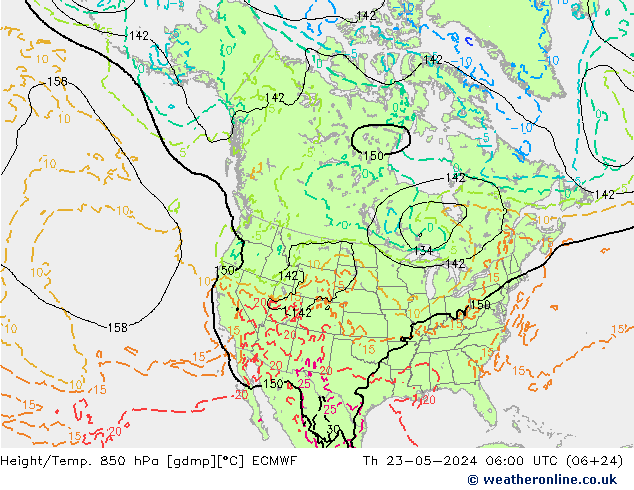 Yükseklik/Sıc. 850 hPa ECMWF Per 23.05.2024 06 UTC