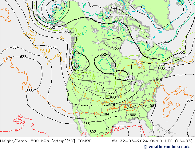 Height/Temp. 500 hPa ECMWF 星期三 22.05.2024 09 UTC