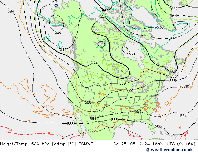 Z500/Rain (+SLP)/Z850 ECMWF Sa 25.05.2024 18 UTC