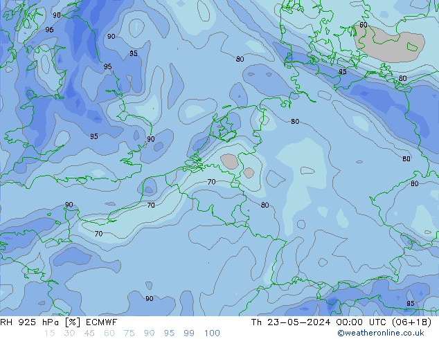 RH 925 hPa ECMWF Th 23.05.2024 00 UTC