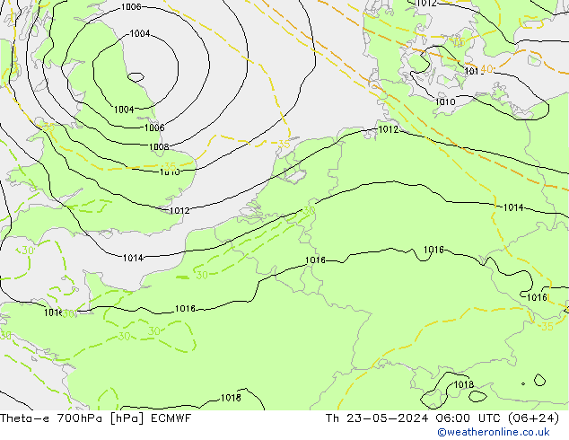 Theta-e 700hPa ECMWF 星期四 23.05.2024 06 UTC