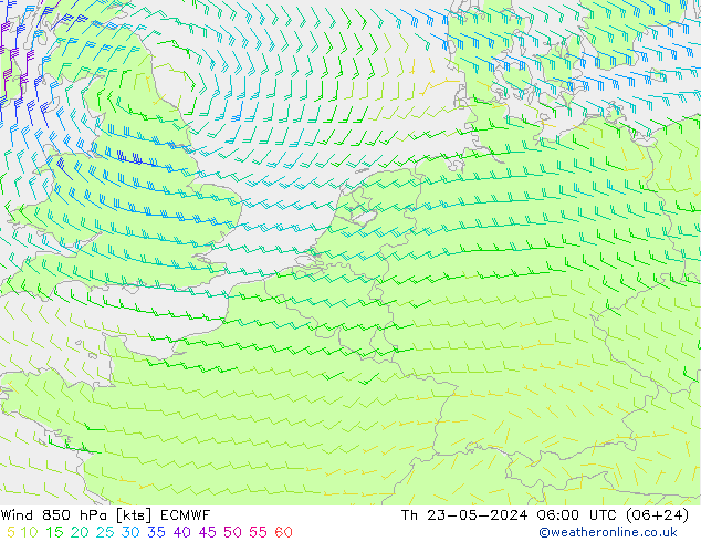 风 850 hPa ECMWF 星期四 23.05.2024 06 UTC