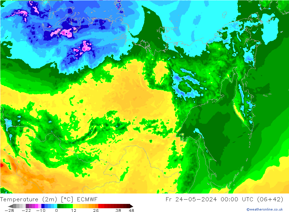 Temperatuurkaart (2m) ECMWF vr 24.05.2024 00 UTC