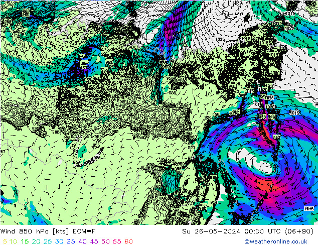 Wind 850 hPa ECMWF Ne 26.05.2024 00 UTC