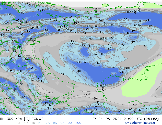 RH 300 hPa ECMWF Fr 24.05.2024 21 UTC