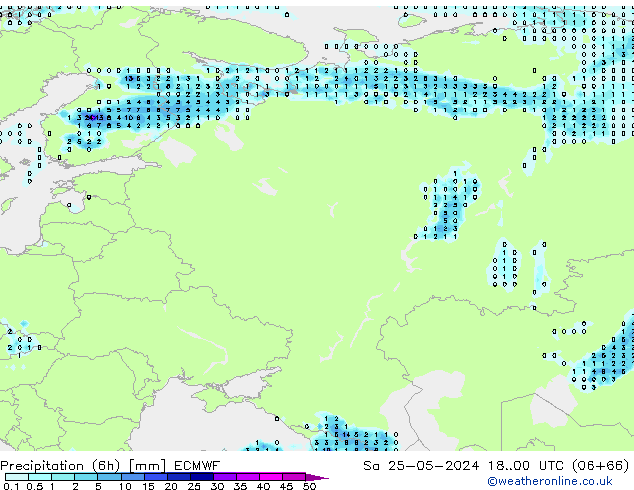 осадки (6h) ECMWF сб 25.05.2024 00 UTC