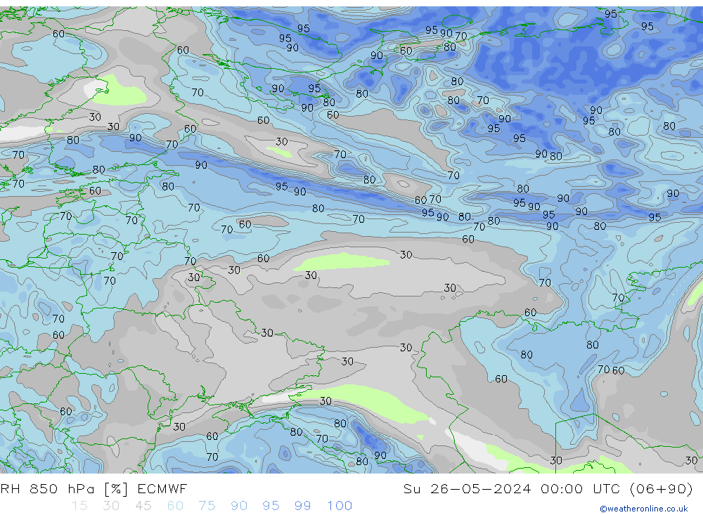 RH 850 hPa ECMWF Ne 26.05.2024 00 UTC