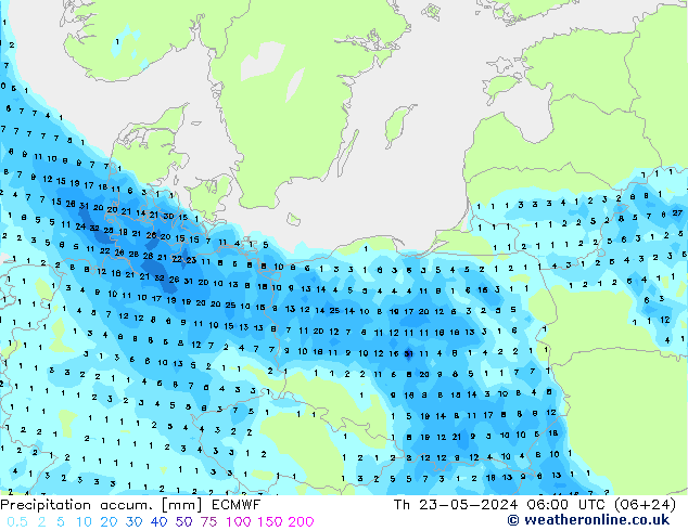 Precipitation accum. ECMWF Th 23.05.2024 06 UTC