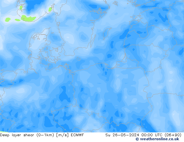 Deep layer shear (0-1km) ECMWF Su 26.05.2024 00 UTC
