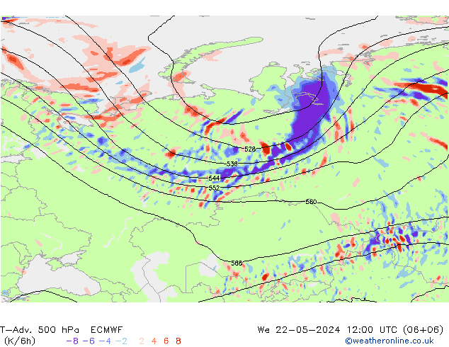T-Adv. 500 hPa ECMWF mer 22.05.2024 12 UTC