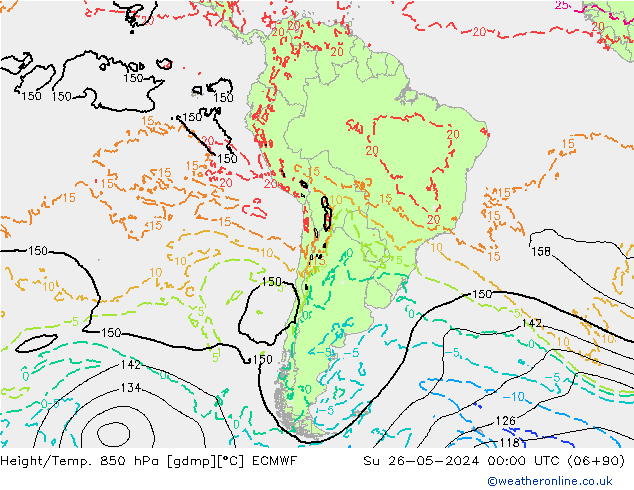 Géop./Temp. 850 hPa ECMWF dim 26.05.2024 00 UTC