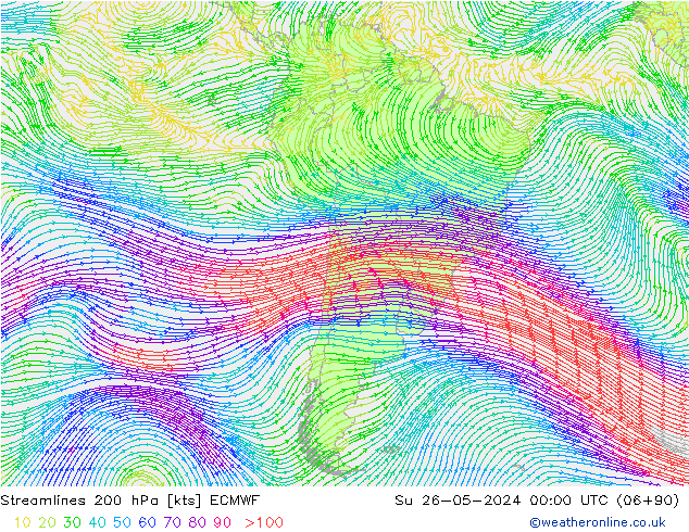 Streamlines 200 hPa ECMWF Su 26.05.2024 00 UTC