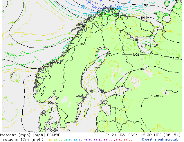 Isotachs (mph) ECMWF  24.05.2024 12 UTC
