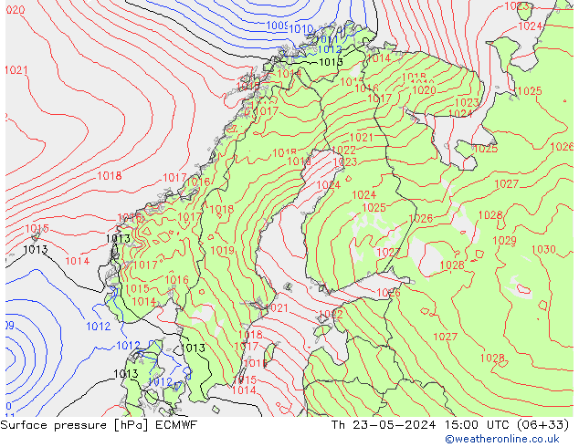 pressão do solo ECMWF Qui 23.05.2024 15 UTC