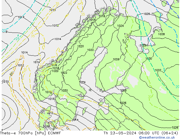 Theta-e 700hPa ECMWF Per 23.05.2024 06 UTC