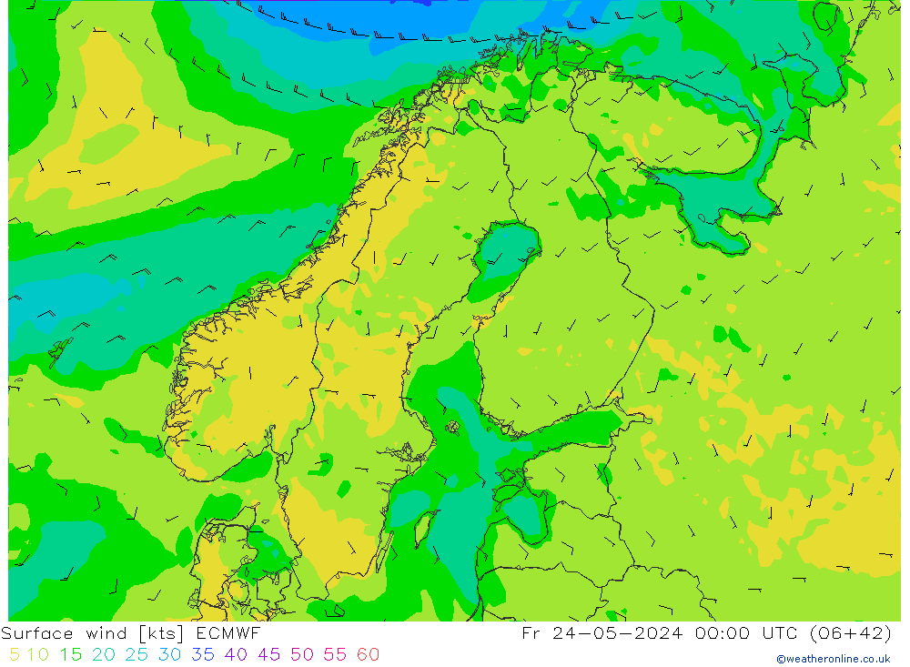 Vento 10 m ECMWF Sex 24.05.2024 00 UTC