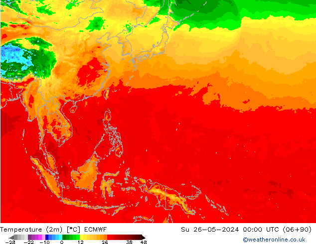 Sıcaklık Haritası (2m) ECMWF Paz 26.05.2024 00 UTC