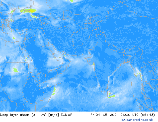 Deep layer shear (0-1km) ECMWF ven 24.05.2024 06 UTC