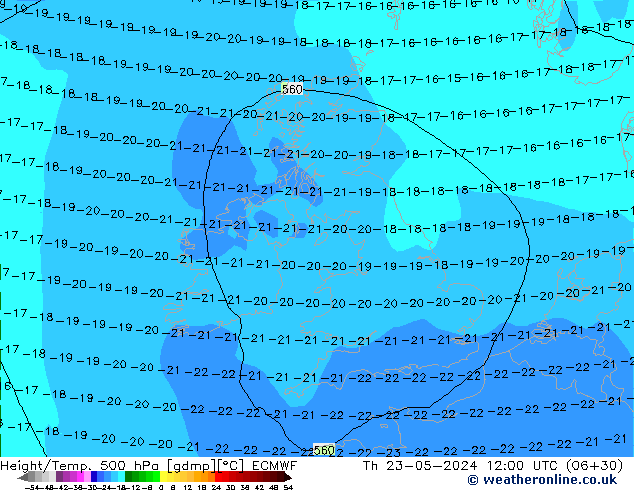 Z500/Rain (+SLP)/Z850 ECMWF Th 23.05.2024 12 UTC