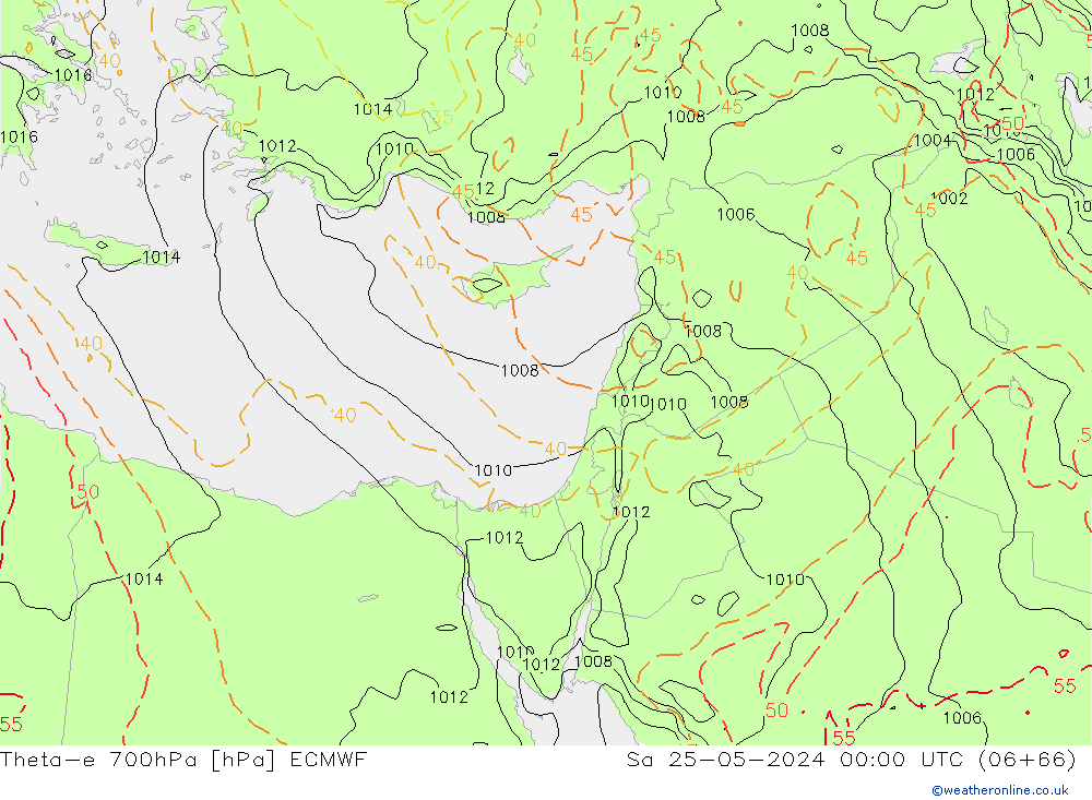 Theta-e 700hPa ECMWF Sa 25.05.2024 00 UTC