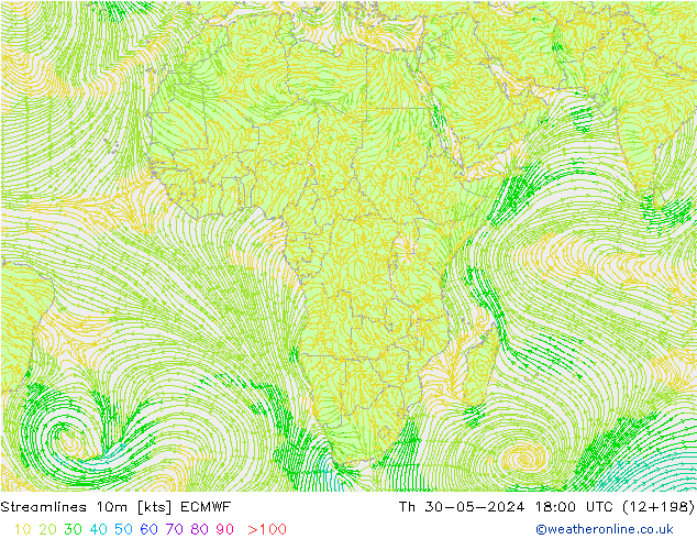 Linea di flusso 10m ECMWF gio 30.05.2024 18 UTC